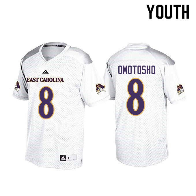 Youth #8 Audie Omotosho ECU Pirates College Football Jerseys Sale-White - Click Image to Close